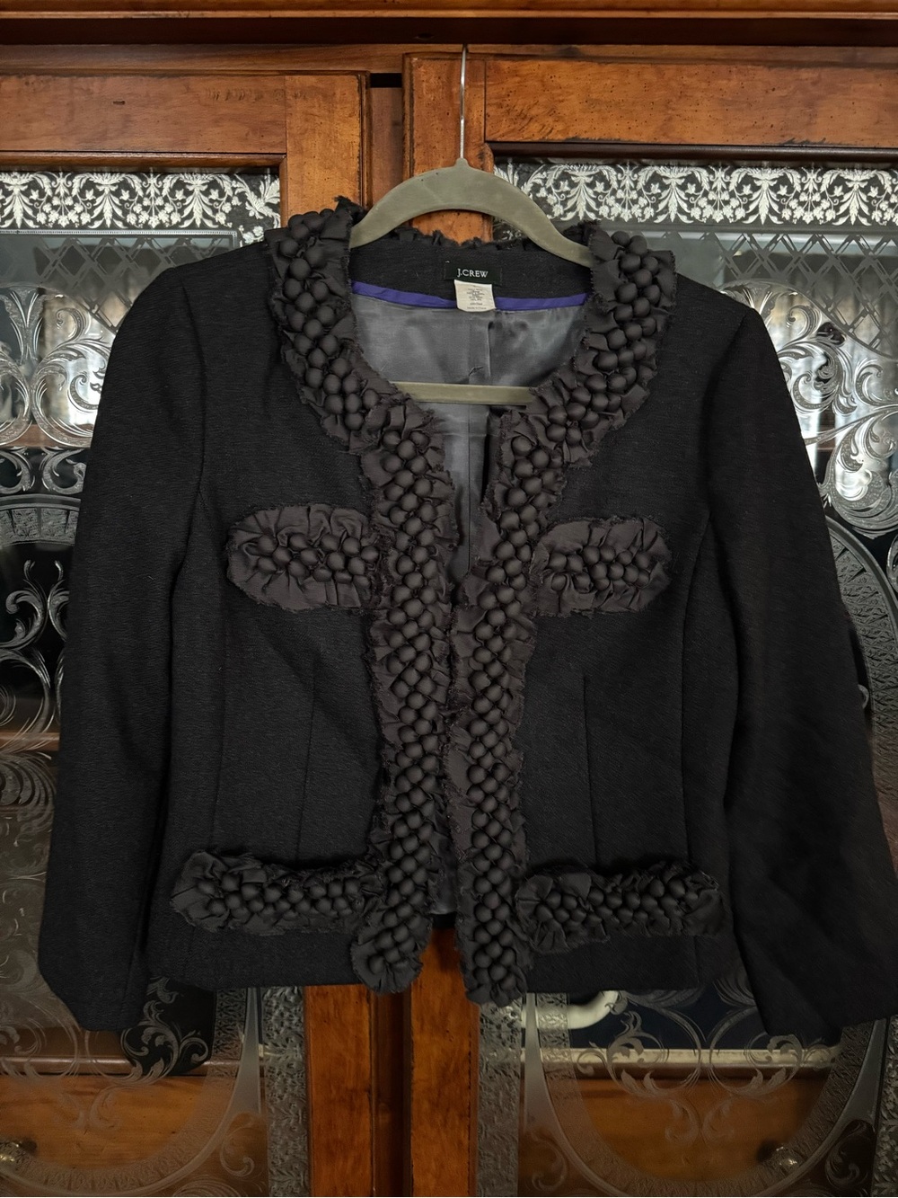 J. Crew Black Thick Bobble Trim Cropped Blazer Gorgeous!
